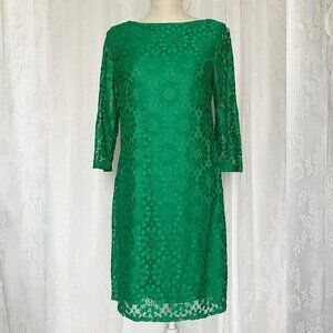 Eliza J Women's Sheath Dress 6 Green Lace Knee Length Knit 3/4 Sleeve Career